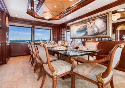 formal dining area inside a nice yacht