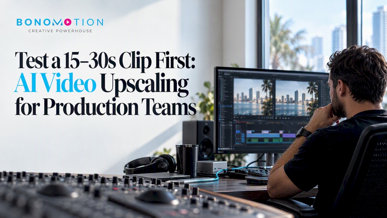 Editor reviewing upscaled video footage