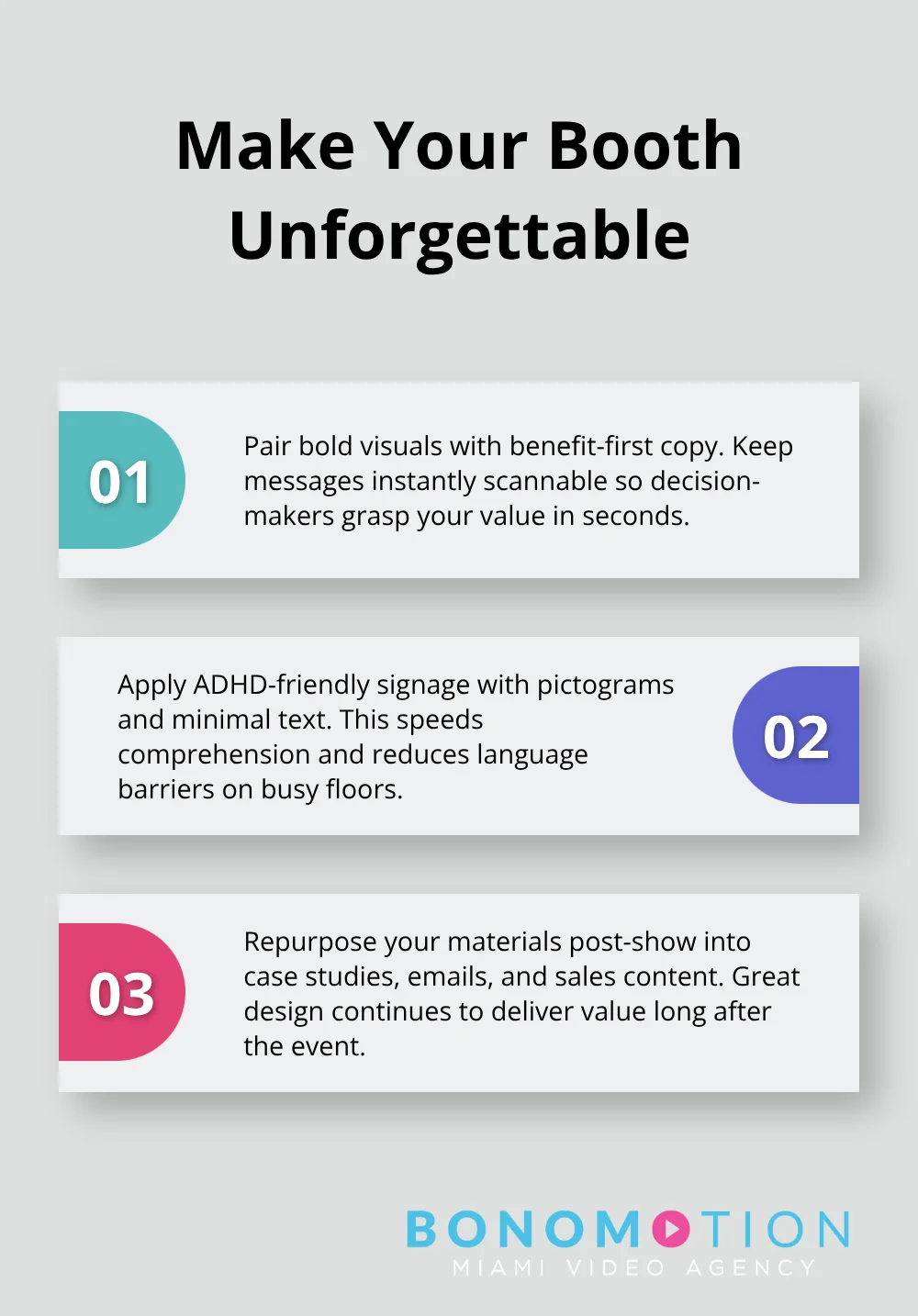 Three ways visuals and clear design boost comprehension and ROI at trade shows. - trade show marketing services