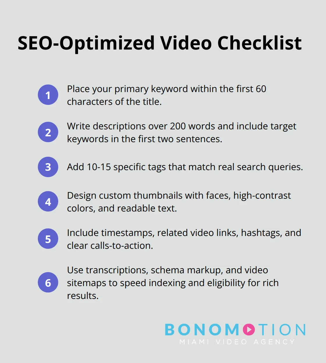 Compact checklist of video SEO best practices